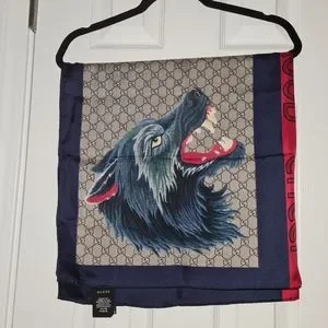 Gucci Silk Wolf Head Scarf